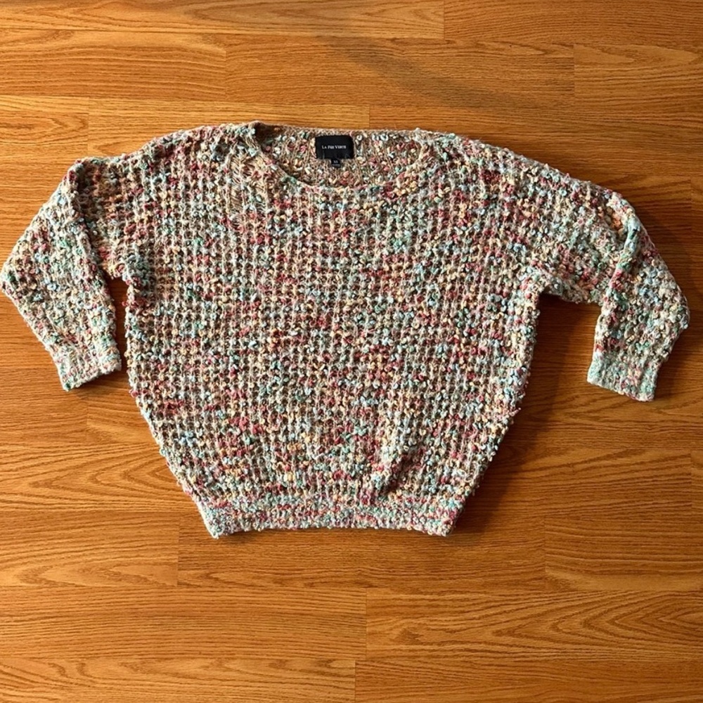 Fluffy Rainbow Funfetti 3/4 Sleeve Sweater